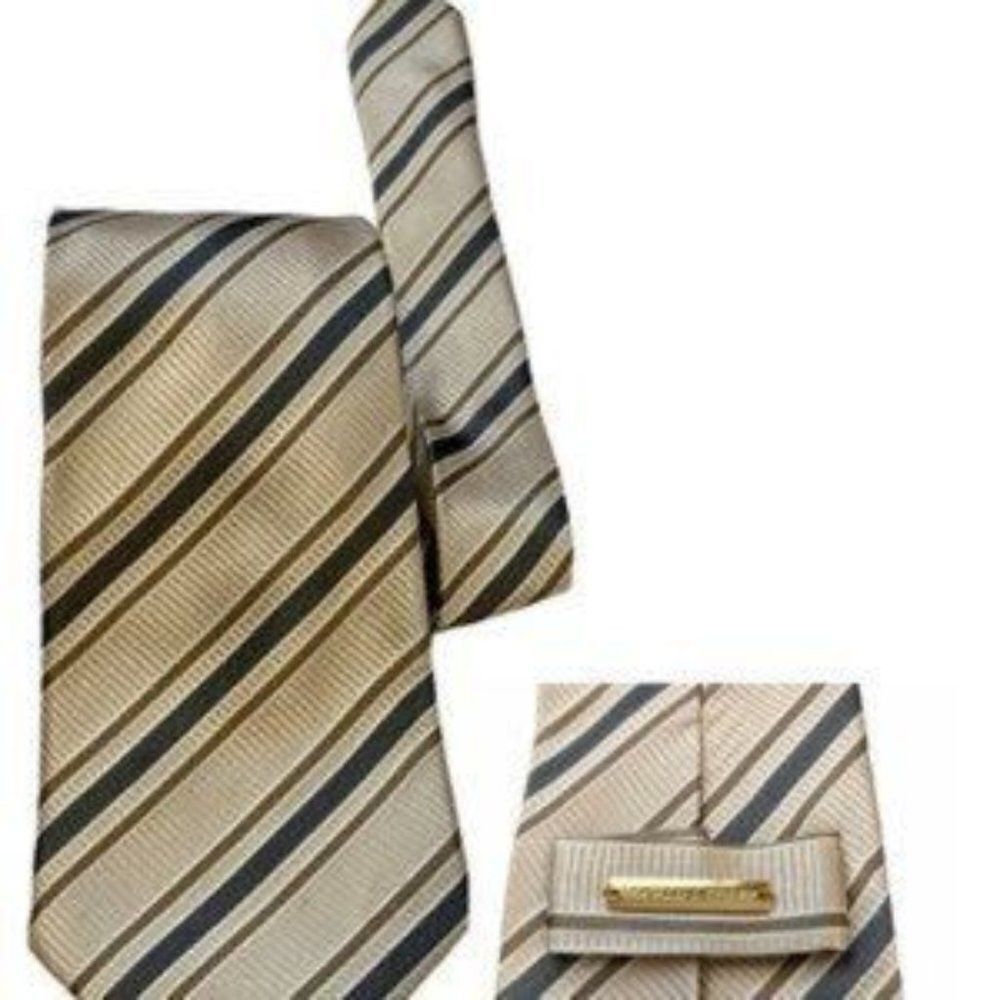 DONALD Trump Signature Collection tan gray silk neck tie